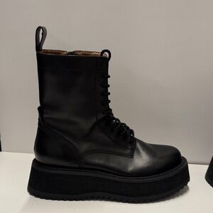 Zara Goliath Black Platform Lace-Up Boots w/zipper Sz 9/40 Moto Chunky Leather